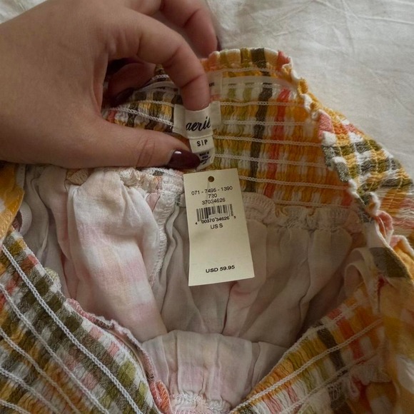 NWT Aerie size S pink and yellow plaid halter dress with ruffles and tie back - Picture 3 of 3